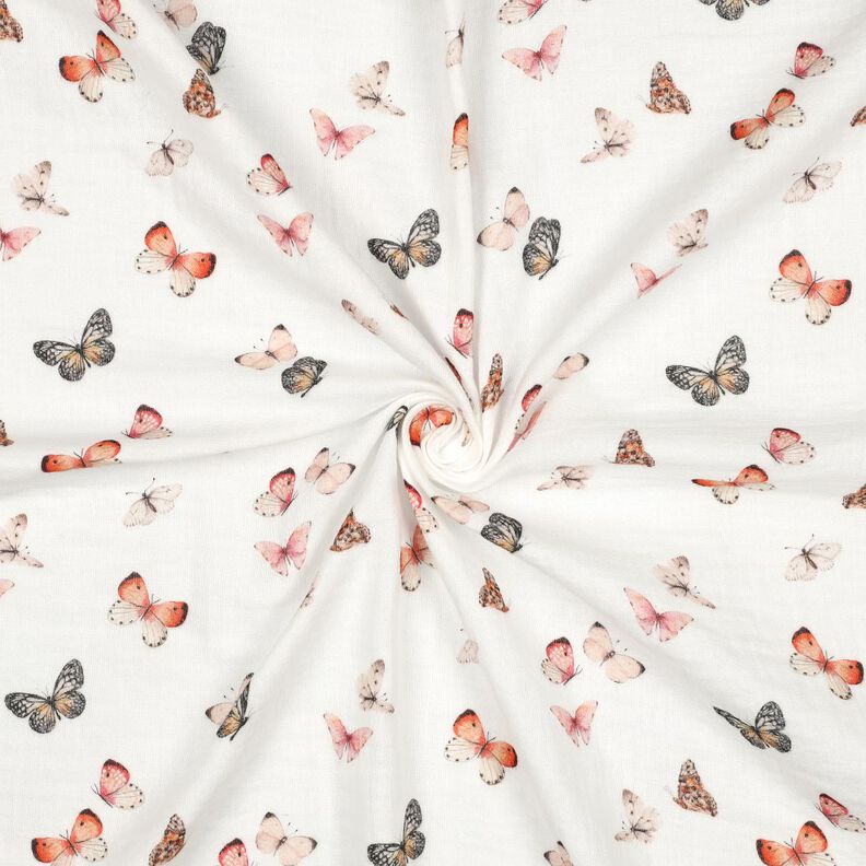 Tissu double gaze de coton Papillons mignons Impression numérique | Poppy Fabrics – ivoire/orange, image number 3