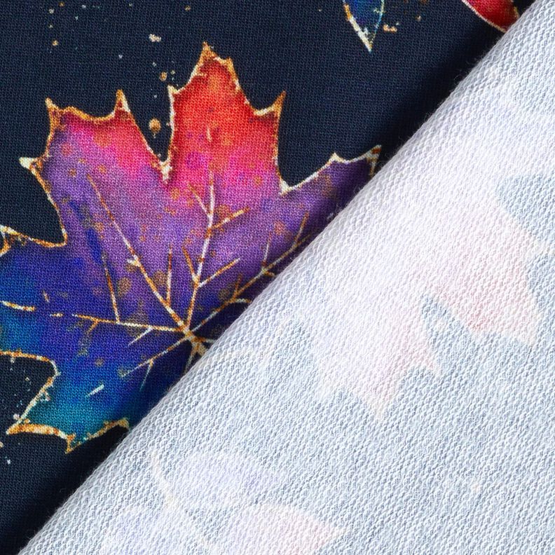 French Terry feuilles d'automne colorées | Glitzerpüppi – bleu nuit/rouge feu,  image number 4