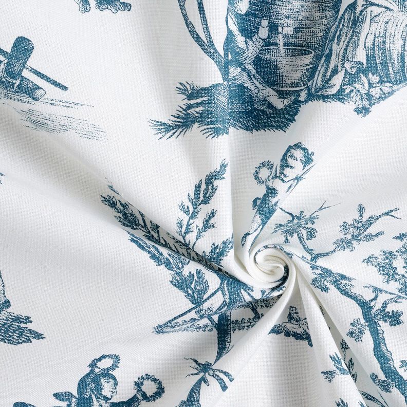 Tissu de décoration Semi-panama Joyeux danseurs 280 cm – bleu océan/blanc,  image number 3