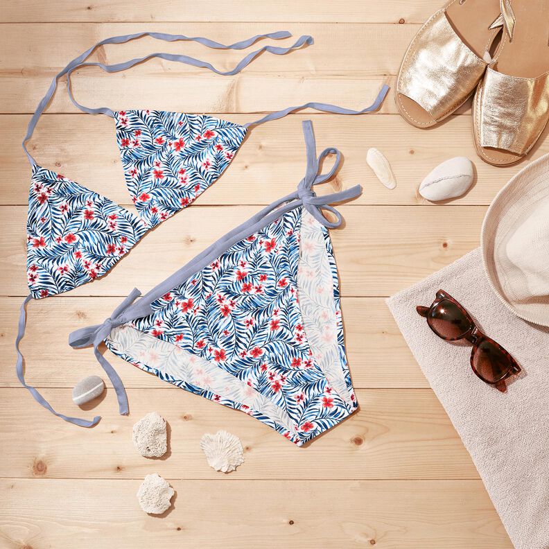 Tissus pour maillot de bain Fleurs et feuilles de palmier – blanc/indigo,  image number 6
