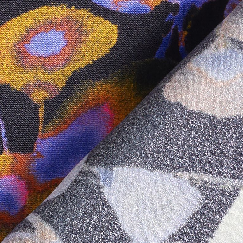 Tissu viscose Cupro avec fleurs à l'aquarelle – noir/lilas bleu,  image number 4