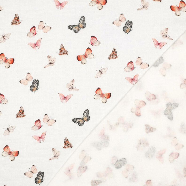 Tissu double gaze de coton Papillons mignons Impression numérique | Poppy Fabrics – ivoire/orange, image number 4