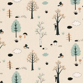 GOTS Tissu en coton Cretonne Oiseaux dans la forêt – nature/eucalyptus, 