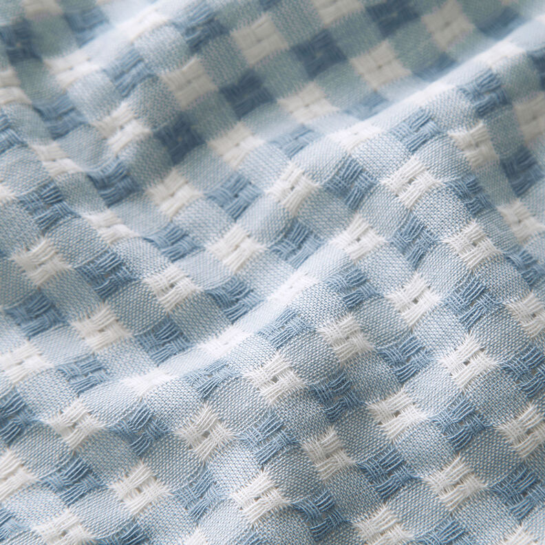 Tissu en coton à carreaux structurés – blanc/bleu clair,  image number 2