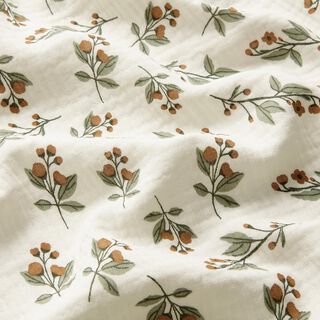 Tissu double gaze de coton Branches de fleurs | by Poppy – écru, 