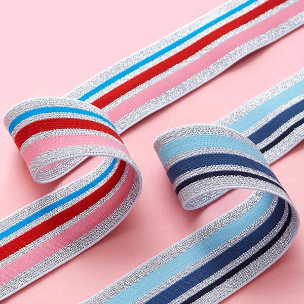 Ruban élastique Glitter [ 4 cm ] – argent/bleu clair,  image number 3