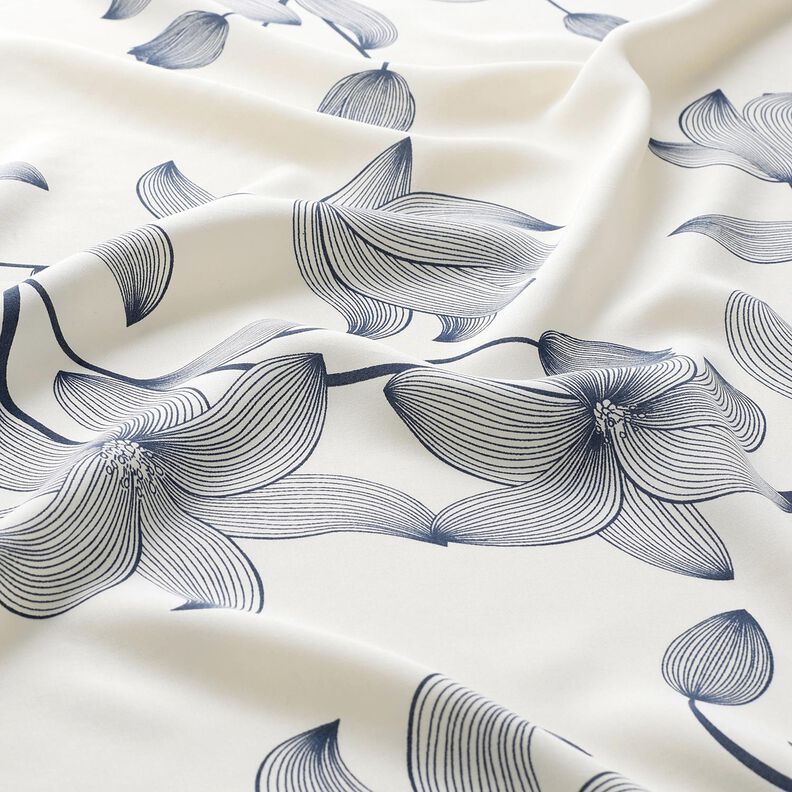 Tissu viscose Tulipes – écru/bleu nuit, image number 2