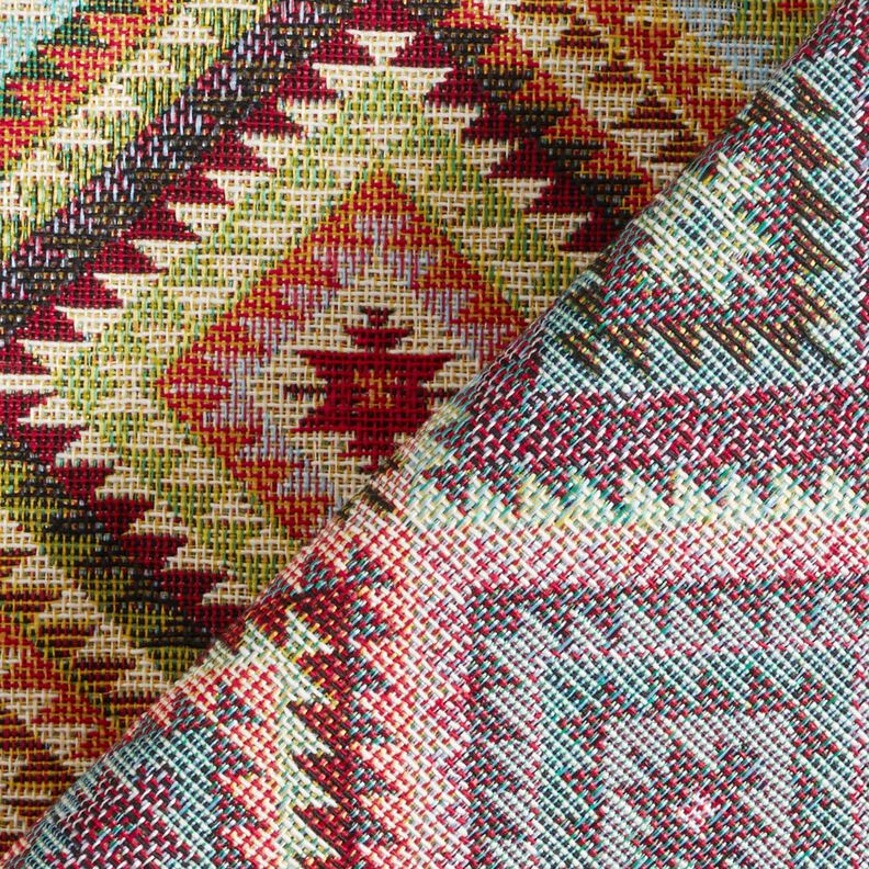 Tissu de décoration Gobelin Losanges dentelés – beige clair/carmin, image number 4
