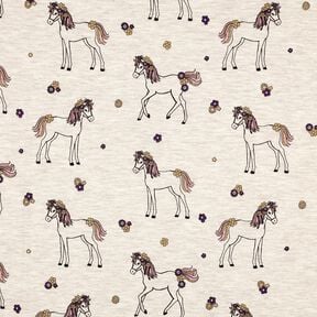 Jersey coton Cheval fleuri pailleté | Poppy Fabrics – nature/or, 
