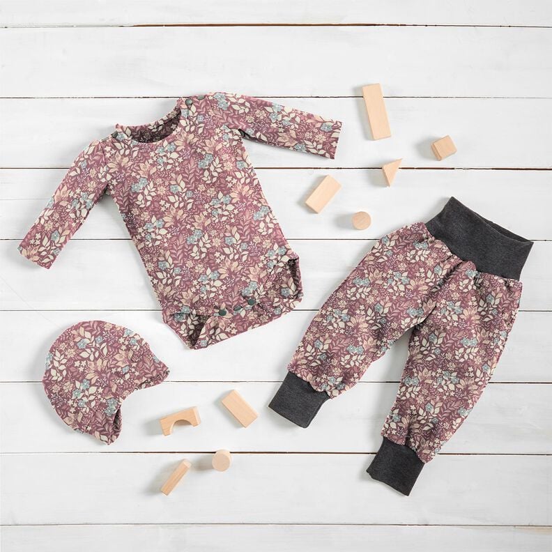 Flanelle coton Prairie fleurie d'automne – prune,  image number 5