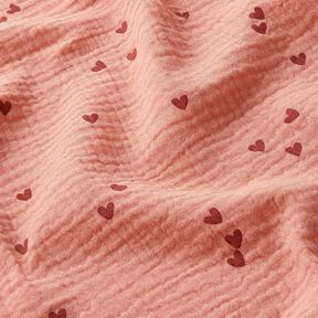 Tissu double gaze de coton Cœurs parsemés – vieux rose foncé/bordeaux, 