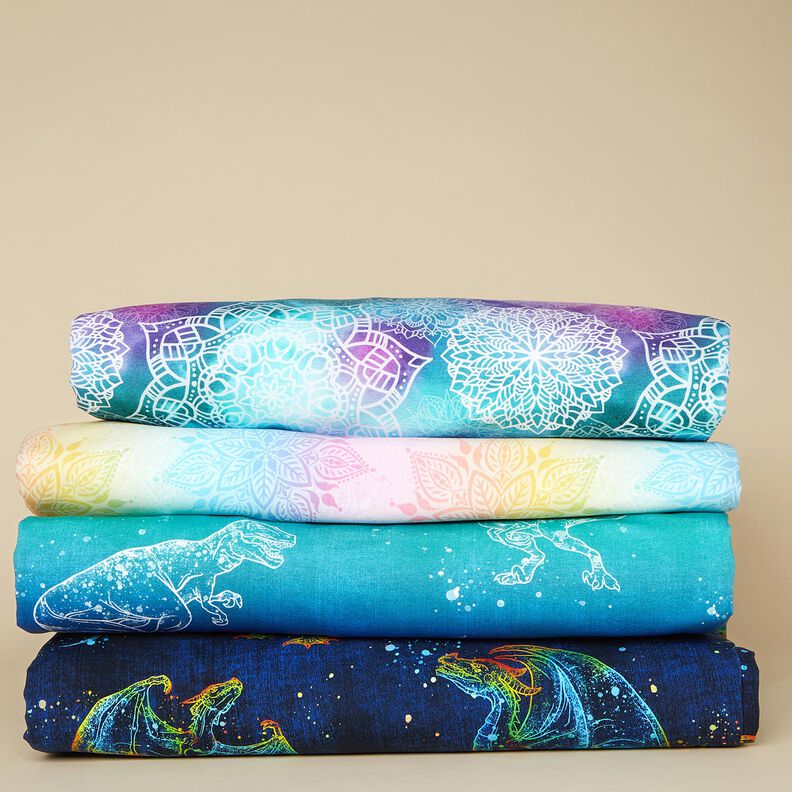 Jersey coton Contours de dinosaures | Glitzerpüppi – lilas bleu/menthe poivrée,  image number 5