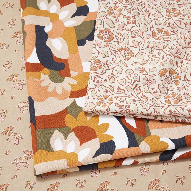 Tissu de décoration Semi-panama Fleurs rétro abstraites – blanc/cuivre,  image number 5