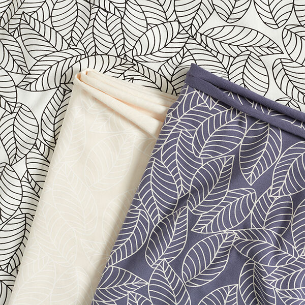 Jersey coton feuilles dessinées – blanc/noir,  image number 5