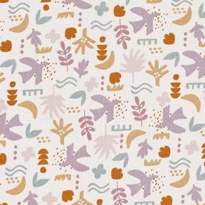 Tissu en coton Cretonne oiseaux abstraits – écru/violet pastel, 