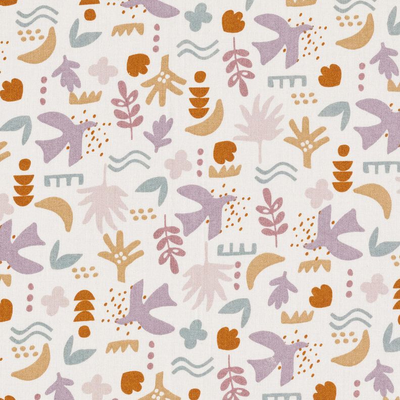 Tissu en coton Cretonne oiseaux abstraits – écru/violet pastel,  image number 1