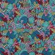 Tissu en coton cretonne oiseaux dans un champ de fleurs – bleu nuit – Échantillon,  thumbnail number 1