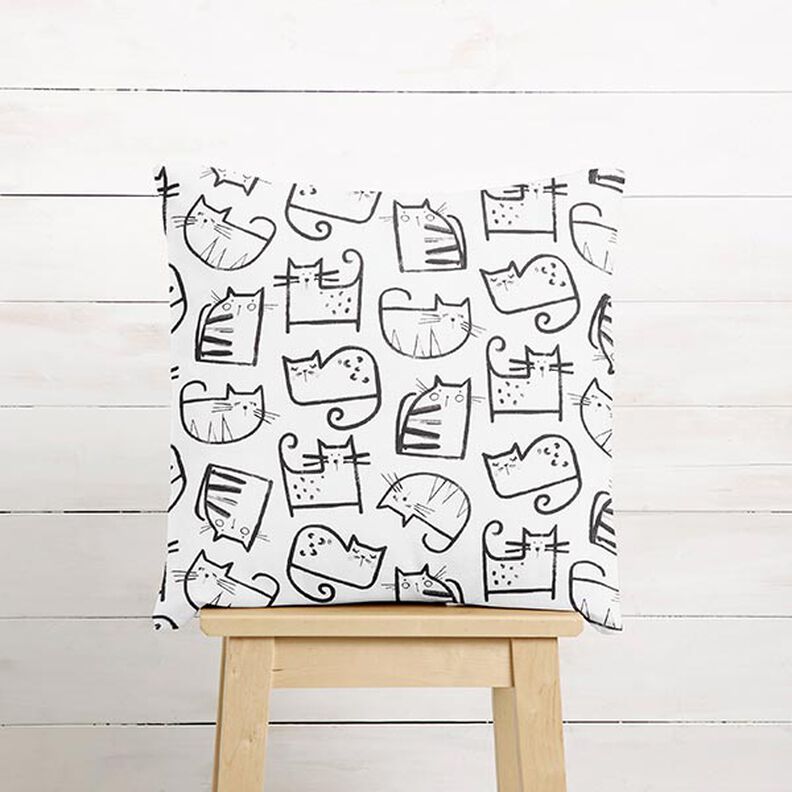 Tissu en coton Cretonne Esquisses de chats – noir/ivoire, image number 6
