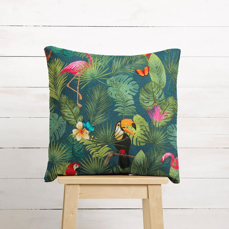 Tissu de décoration Semi-panama Oiseaux tropicaux – vert foncé/rouge,  image number 8