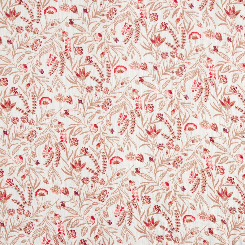 Tissu double gaze de coton Fleurs folkloriques – nature/rouge, image number 1