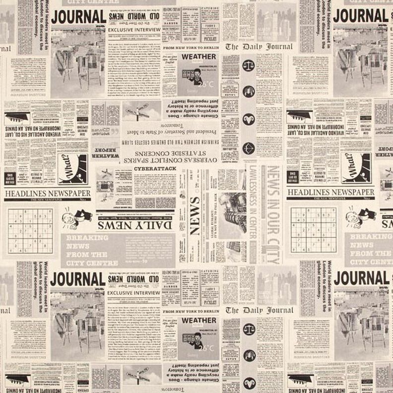 Tissu de décoration Semi-panama journal vintage – nature/noir,  image number 1