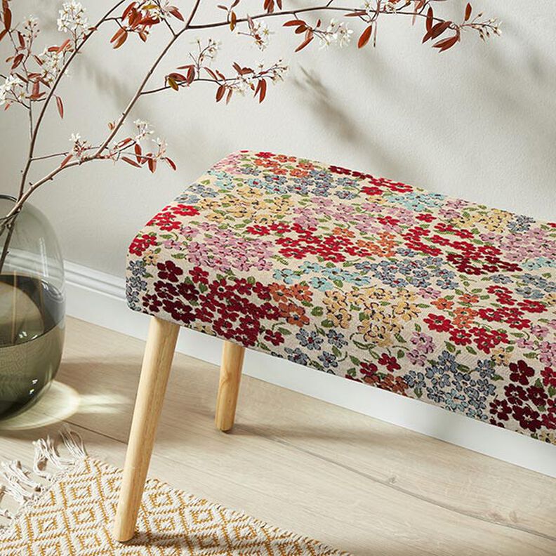 Tissu de décoration Gobelin Splendeur des fleurs – beige clair/rouge,  image number 6
