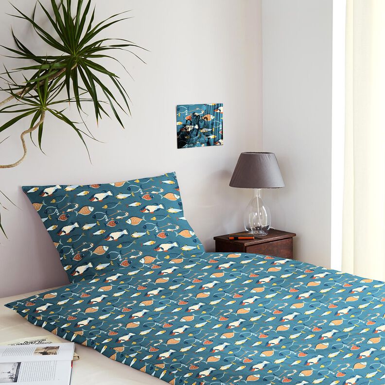 Tissu en coton Cretonne Banc de poissons – gris bleu, image number 7