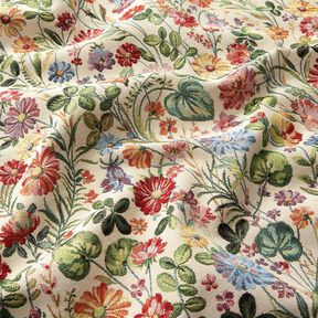 Tissu de décoration Gobelin Jardin fleuri joyeux – beige clair/vert, 