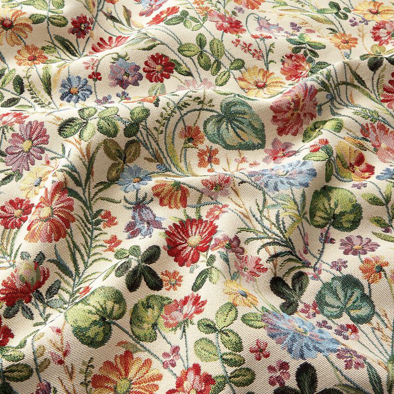 Tissu de décoration Gobelin Jardin fleuri joyeux – beige clair/vert, image number 2