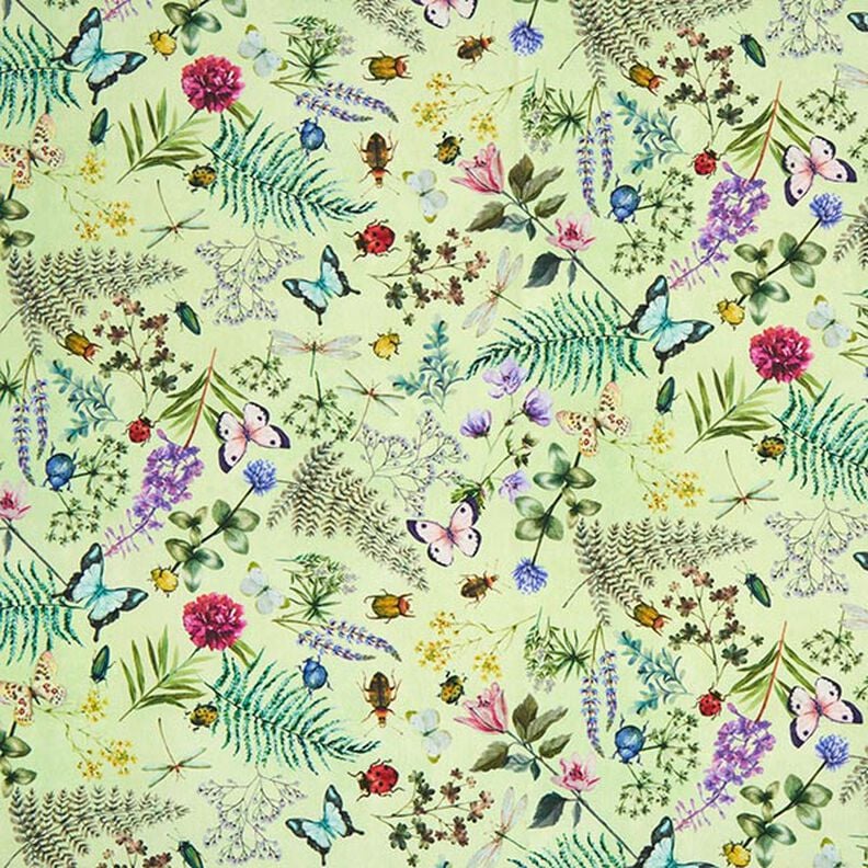 Tissu d’extérieur Canvas Fleurs sauvages & Insectes – vert pastel,  image number 1