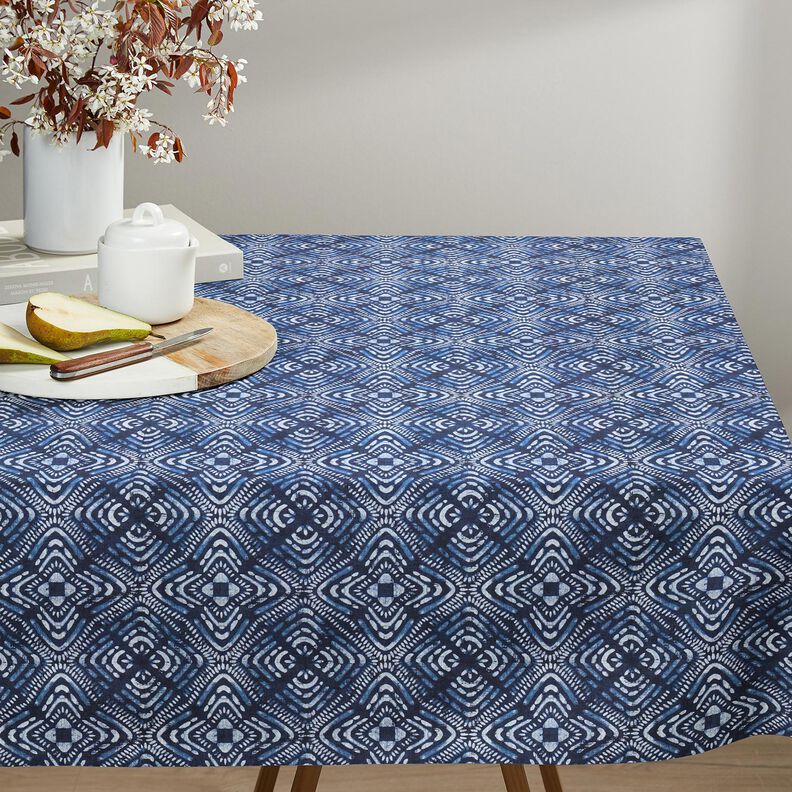 Tissu de décoration Canvas Carrelage batik – indigo/blanc, image number 8