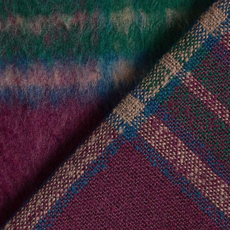 Tissu pour manteau Mélange de laine tissu brossé à carreaux – merlot/sapin bleu, image number 4