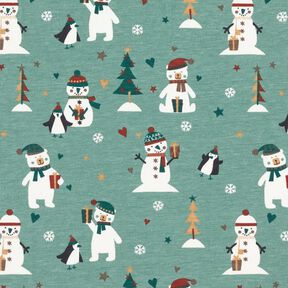 Jersey coton Pingouin, ours polaire et bonhomme de neige – roseau, 