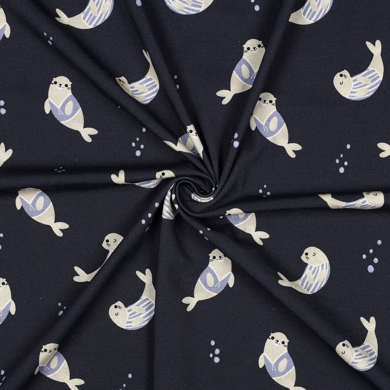 GOTS Jersey coton Phoques Impression numérique | Poppy Fabrics – bleu nuit/anémone,  image number 3