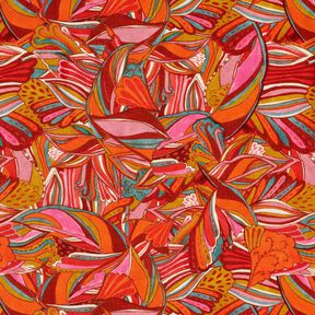 Beachwear tissu viscose paons et fleurs – orange/bordeaux, 