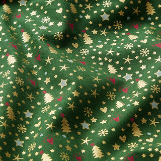 Tissu en coton Popeline Cœurs et étoiles – vert/or | Reste 60cm, 