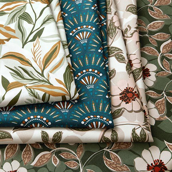 Tissu de décoration Canvas feuilles peintes – vert/blanc, image number 6