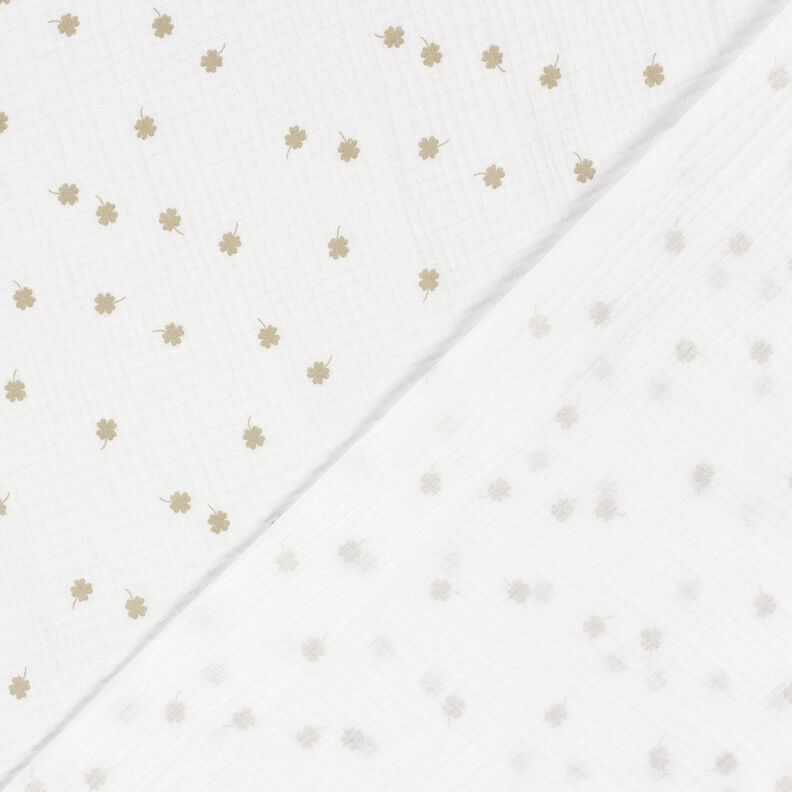 Tissu double gaze de coton Trèfle à 4 feuilles – écru/pistache,  image number 4