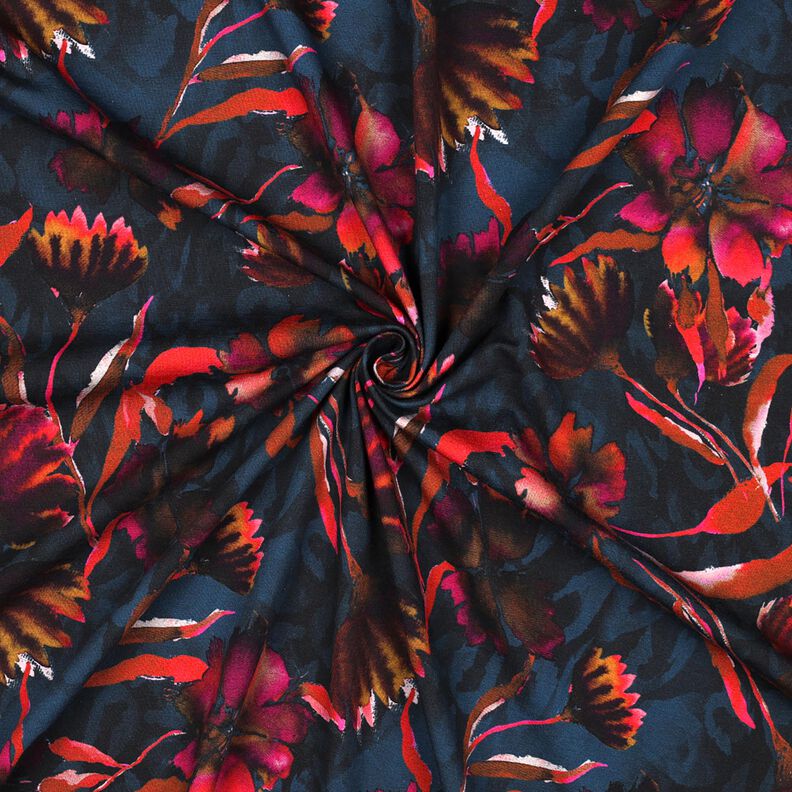 Jersey coton fleurs expressives Impression numérique – bleu nuit/raisin,  image number 3