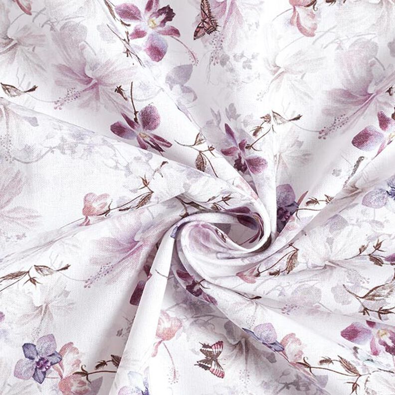 Tissu de décoration Popeline coton Papillons & Orchidées – violet pastel,  image number 3