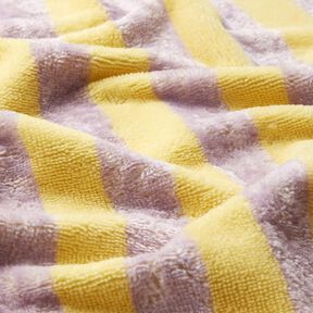 Tissu éponge Bambou Larges rayures – jaune/mauve, 