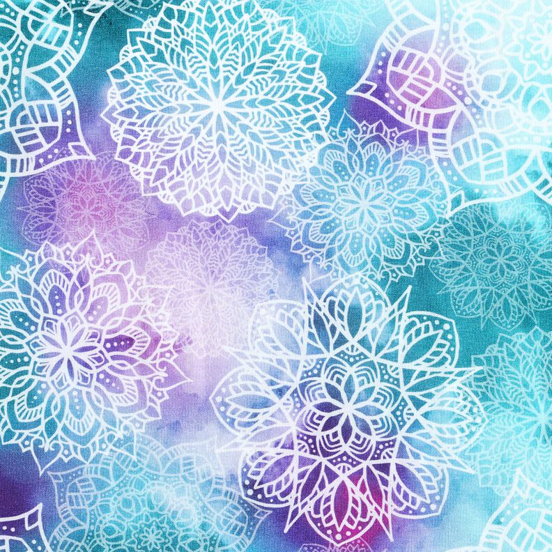 French Terry Sweat d’été Mandalas arc-en-ciel | Glitzerpüppi – pétrole légère/lavande,  image number 1