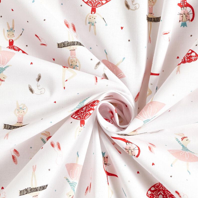 Tissu en coton Cretonne animaux dansants – blanc/rouge,  image number 3