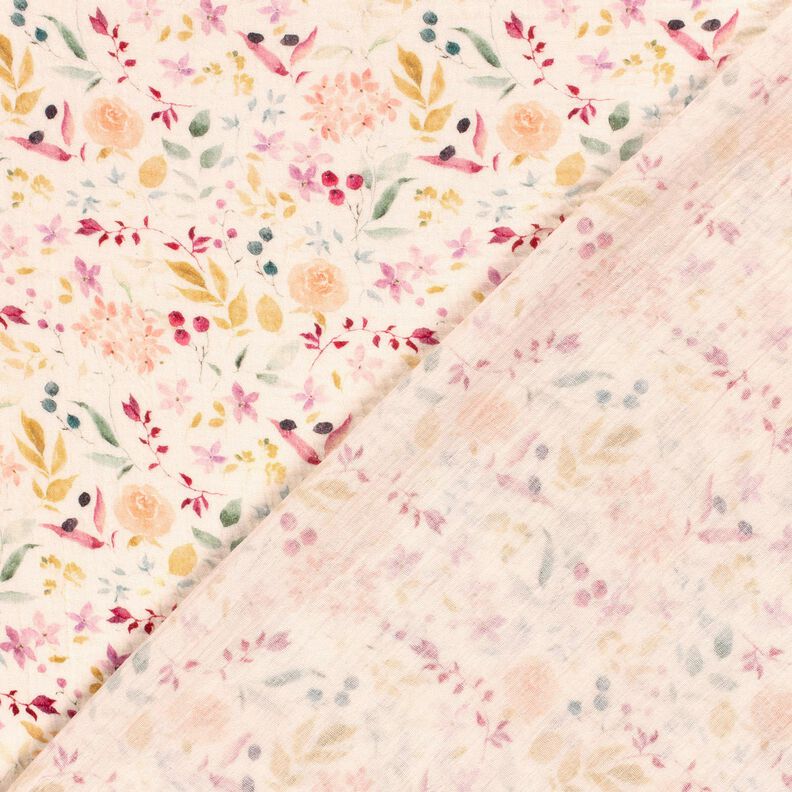 Tissu double gaze de coton Prairie fleurie aquarelle Impression numérique – crème,  image number 4