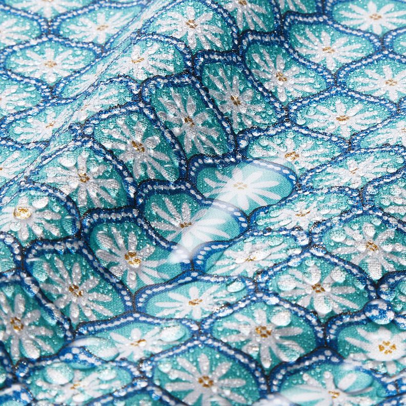 Coton enduit Blumenkacheln – bleu aqua/blanc, image number 6