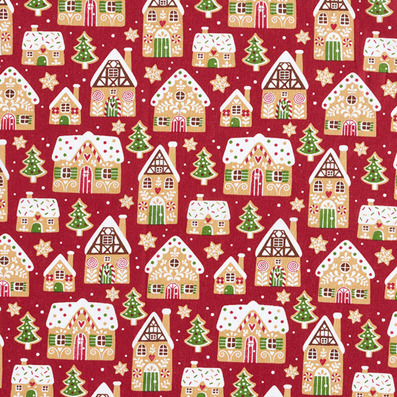 Tissu en coton Cretonne Maison en pain d’épices – carmin, image number 1