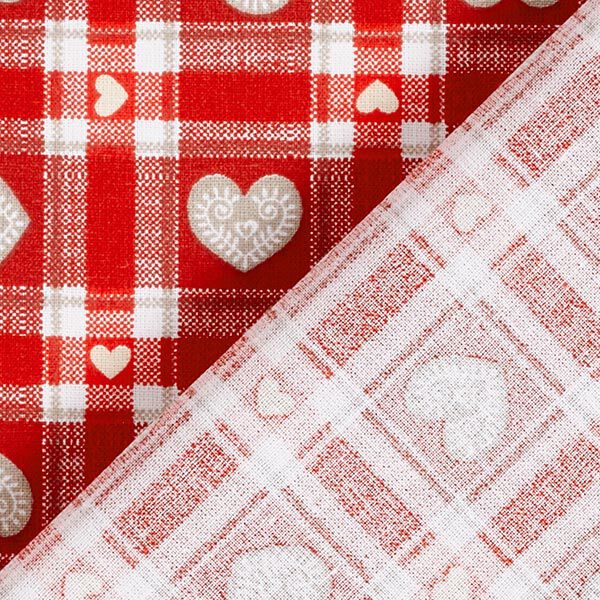 Tissu en coton Cretonne Carreaux Vichy et cœurs – rouge – Échantillon,  image number 4