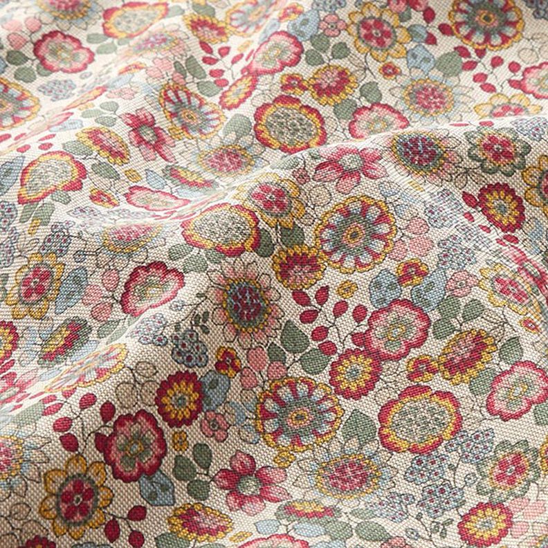 Tissu de décoration Semi-panama Grandes fleurs – nature/rose vif,  image number 2