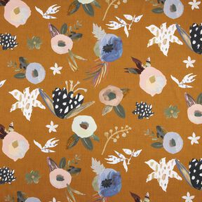 Tissu de décoration Semi-panama Grandes fleurs rétro – caramel/kaki clair, 
