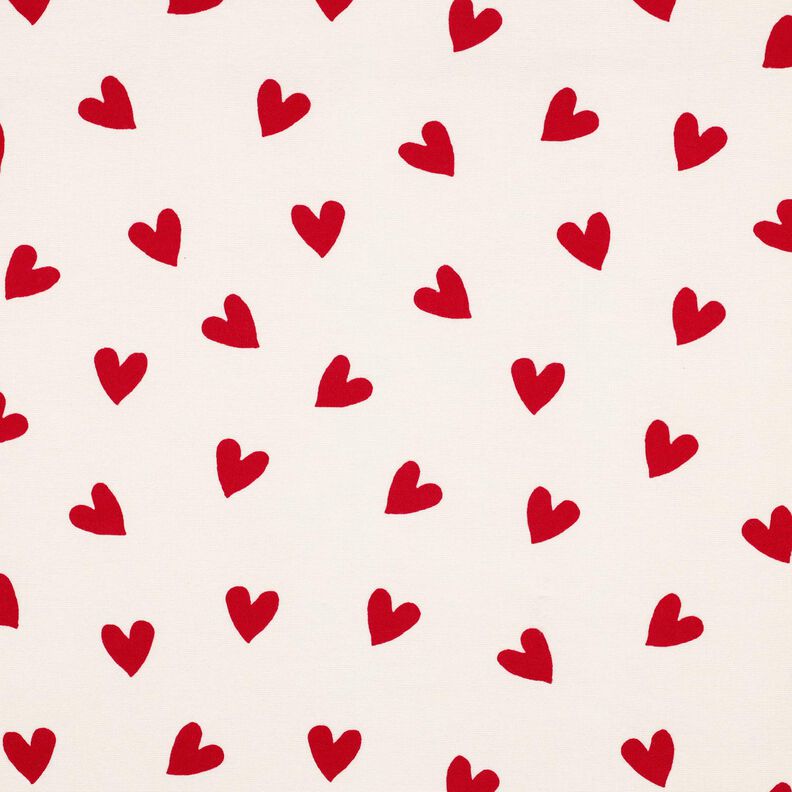 Flanelle coton Cœurs | Poppy Fabrics – ivoire/carmin, image number 1